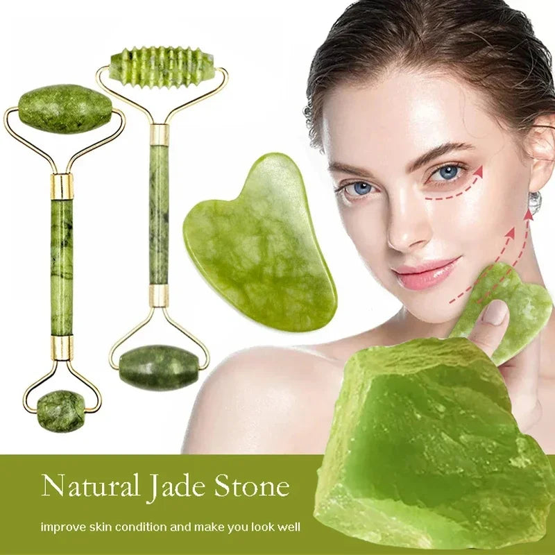 Guasha pierre naturelle Massage visage rouleau de Jade Gua Sha ensemble d'outils de Massage pour SPA corps visage rouleau de massage rouleau visage