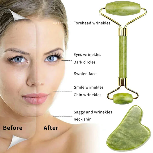 Guasha pierre naturelle Massage visage rouleau de Jade Gua Sha ensemble d'outils de Massage pour SPA corps visage rouleau de massage rouleau visage